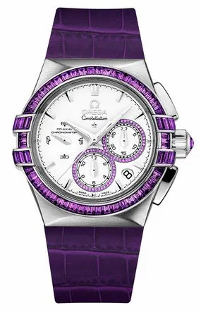 Omega Constellation Co-Axial 35 Chronograph Double Eagle White Gold / Silver / Purple Alligator 121.58.35.50.54.002 (12158355054002)